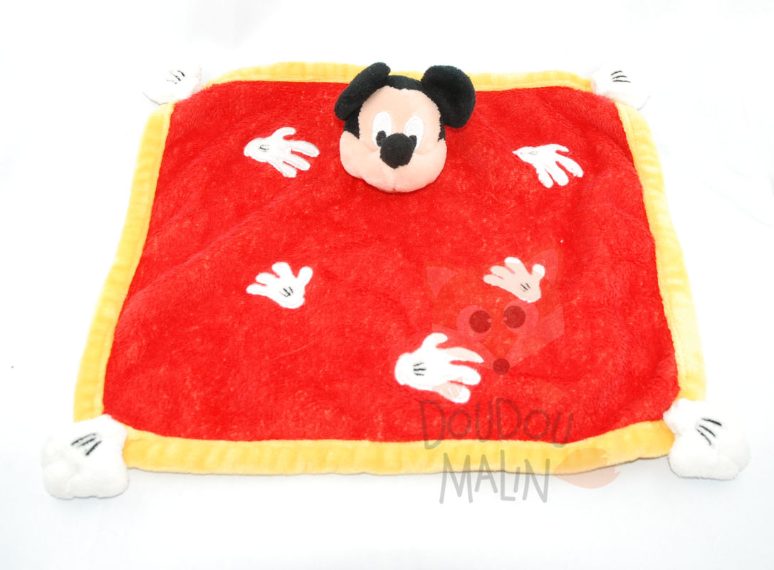  baby comforter mickey mouse hand red yellow white 